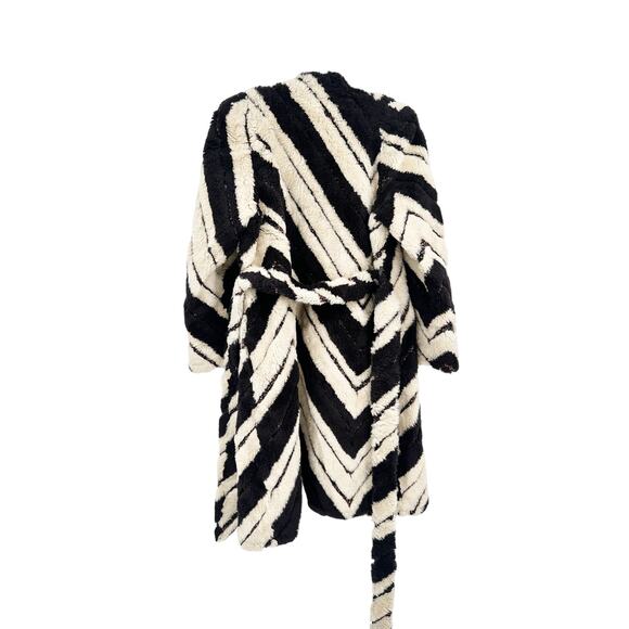 Stella McCartney Metallic Chevron Faux Fur Belted Long Coat 40 - Picture 3 of 13